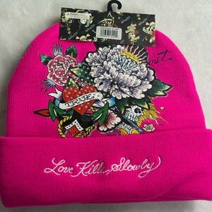 Ed Hardy Pink Floral & Gray Women Beanie